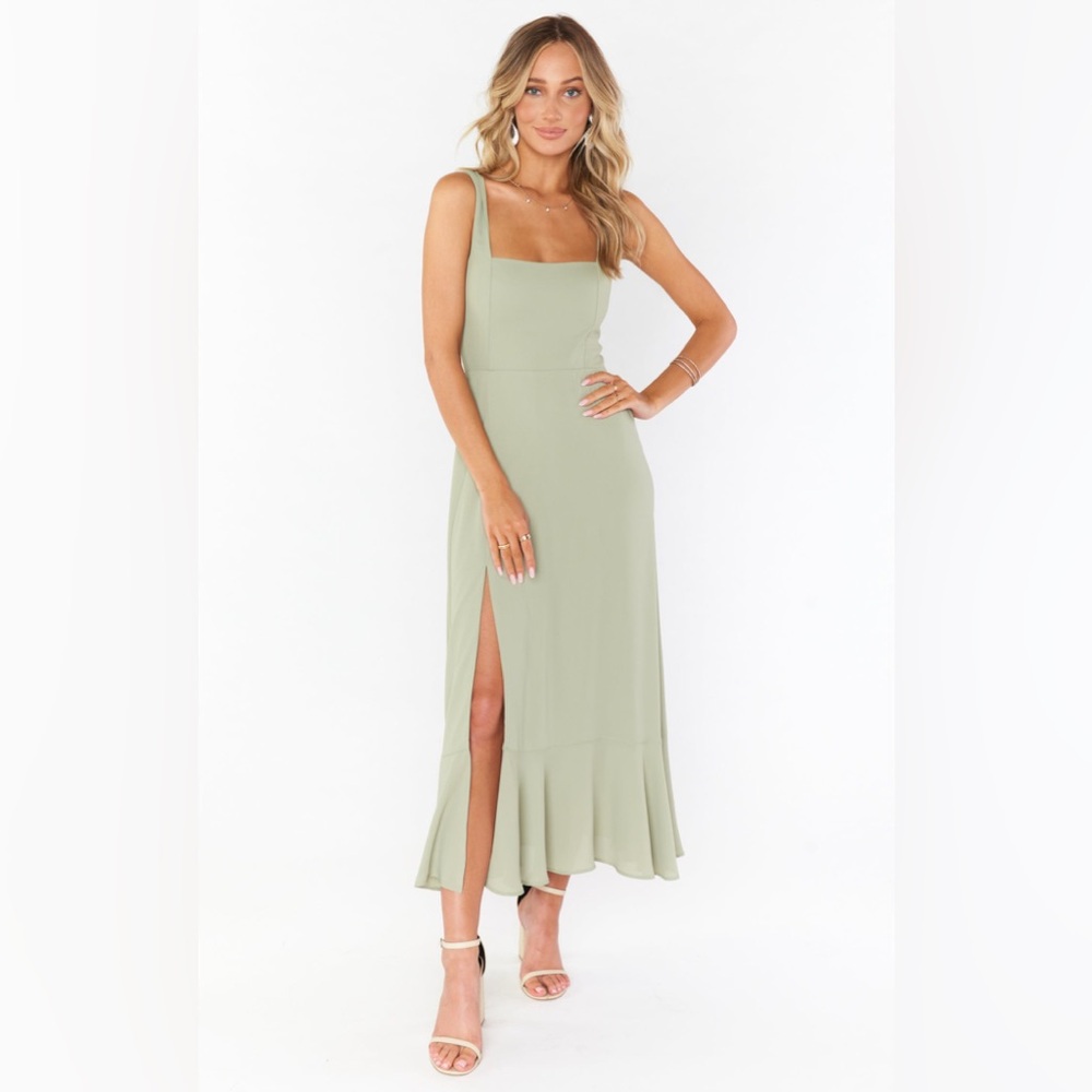 Show Me Your MuMu Claire Midi Dress in Moss Green - Large